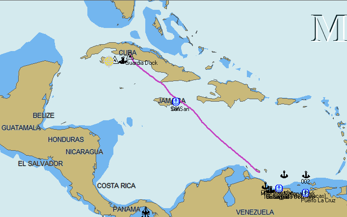 Route de notre traversée de la mer des Caraïbes